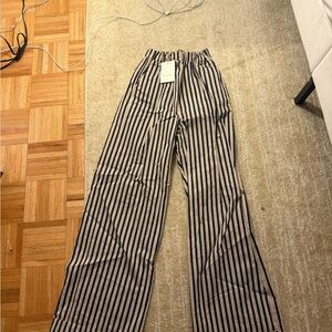 Mirca Textured Elastic Pants - Beige/Navy Multi Stripe